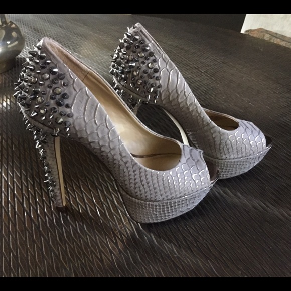 Saks Fifth Avenue RED studded platform heels - Picture 2 of 8